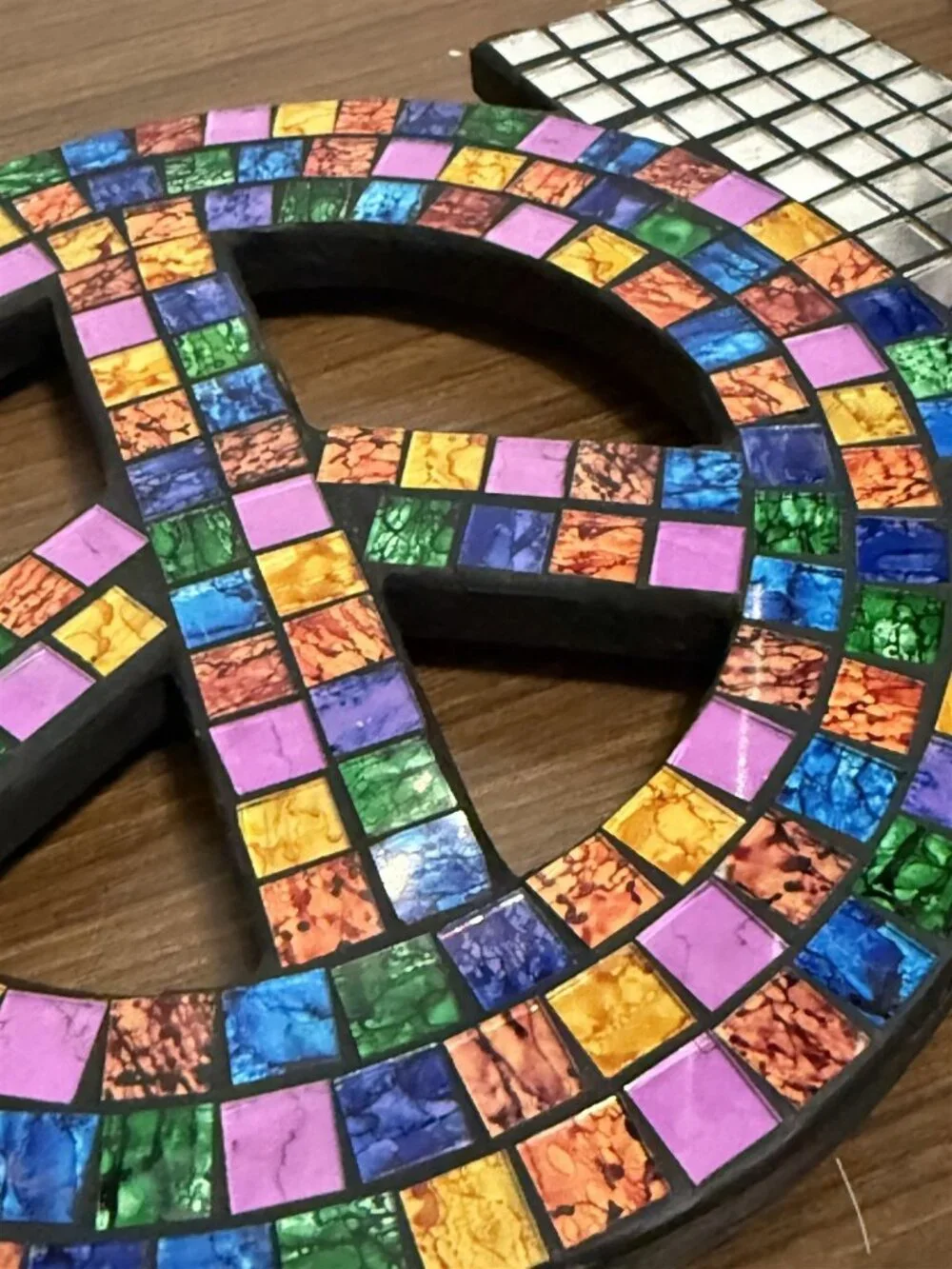 Mosaic Love With Peace Sign Mirror Tiles Mosaic Wall Plaque Pop Art Disco Boho